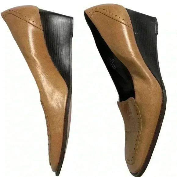 Etienne Aigner Women's Brown Leather Slip-On Wedge Heels Square Toe Size 9 - Picture 12 of 16